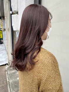 ピンクブラウン　透けバング　暖色系カラー　うる艶髪 担当 矢野　上前津 by HAIR ICI LUCE<br>【ヘアーアイスルーチェ】